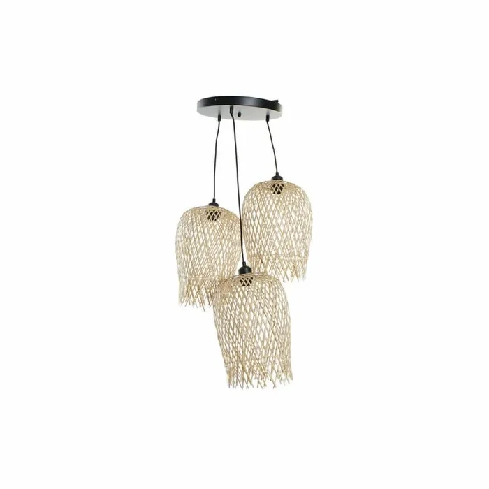 Lámpara de techo dkd home decor negro marrón claro metal bambú 50 w tropical 220 v 30 x 30 x 94 cm