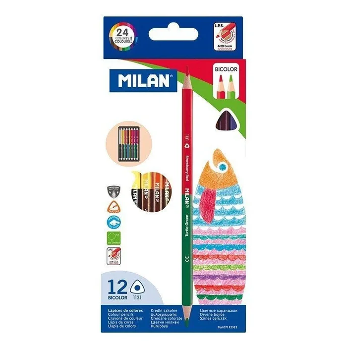 Lápices bicolor milan 7112312/ 2.9mm/ 12 unidades/ colores surtidos