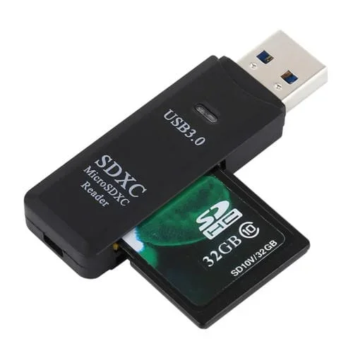 Lector de Tarjetas 2 en 1 USB 3.0 Compatible con Tarjeta SD y TF, Velocidad 5 Gbps (Negro)
