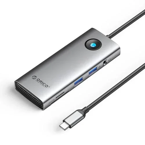 Lector de Tarjetas Estación de Acoplamiento Multifunción Orico PW11-8PM Tipo C USB-C 8 en 1 5 Gbps (Gris Oscuro)