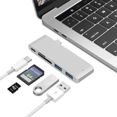 Lector de Tarjetas Estación de Acoplamiento Splitter USB-C a HDMI 5 en 1 (Plata)