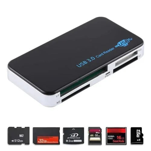 Lector de Tarjetas USB 3.0 Compatible con CF SD TF M2 XD MS, Velocidad 5 Gbps, Carcasa de Plástico