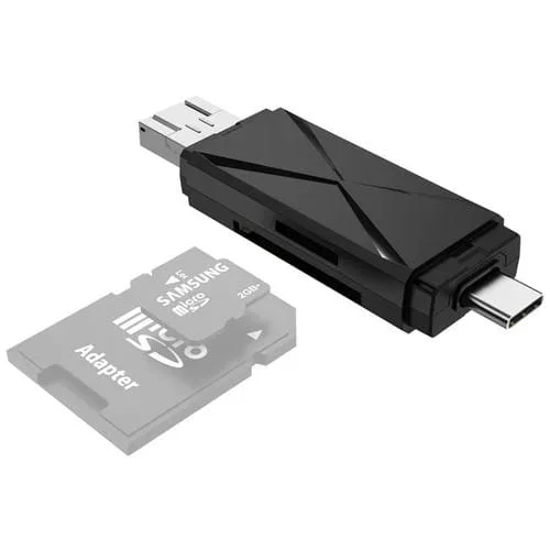 Lector de Tarjetas Yh-109 SD TF Type-C Micro USB USB PC Teléfono Móvil Otg (Negro)