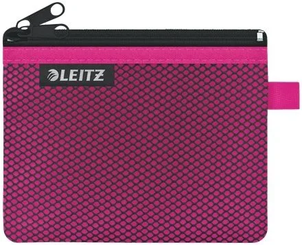 Leitz WOW estuche de lápices con 2 Bolsillos, Cremallera de Nailon, Lavable, Cartera de Plástico óptimo, Pequeña (14×10,5 cm) – Rosa