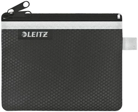 Leitz WOW estuche de lápices con 2 Bolsillos, Cremallera de Nailon, Lavable, Cartera de Plástico óptimo, Pequeña (14×10,5 cm) – Negro