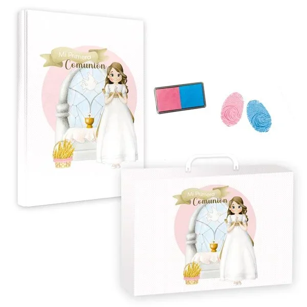 Libro comunion huellas niña altar + maletín