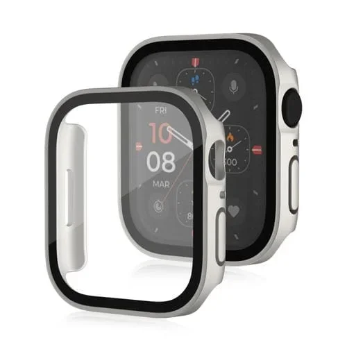 Life Waterproof Frosted 2 En 1 PC Frame y Funda Protectora de Vidrio Templado para Apple Watch Series 6 / 5 / 4 / SE 40mm (Starlight)