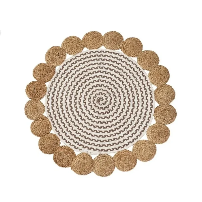 LOLAhome Alfombra Trenzada Redonda Blanca y Natural de Yute de Ø 90 cm