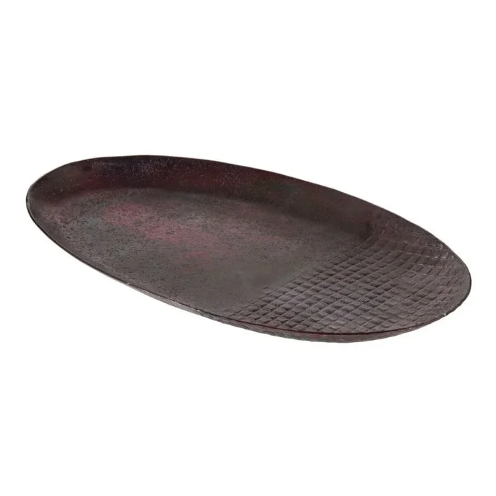 LOLAhome Bandeja Ovalada de Aluminio Bronce Envejecido de 34×20 cm