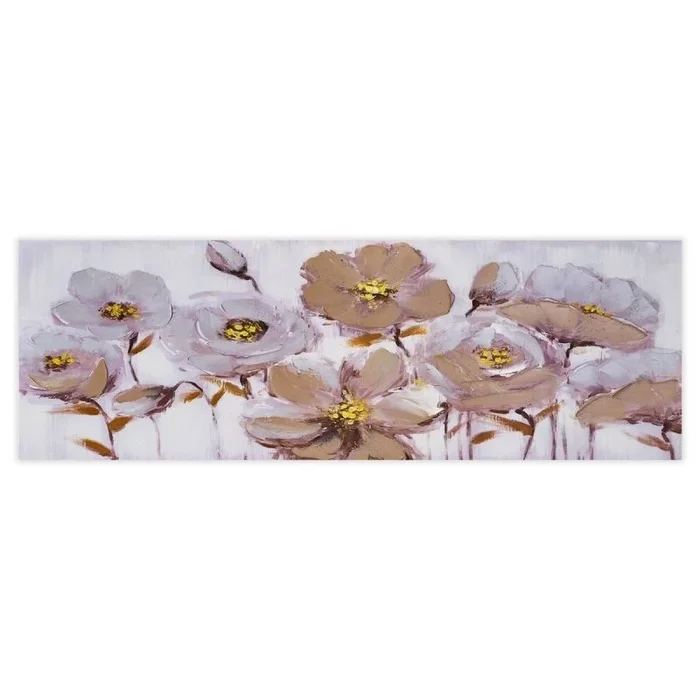 LOLAhome Cuadro para Cabecero de Cama y Decoración de Dormitorio de Flores Marrones y Blancas | Lienzo Decorativo para Salones Modernos y Dormitorios de 150×50 cm