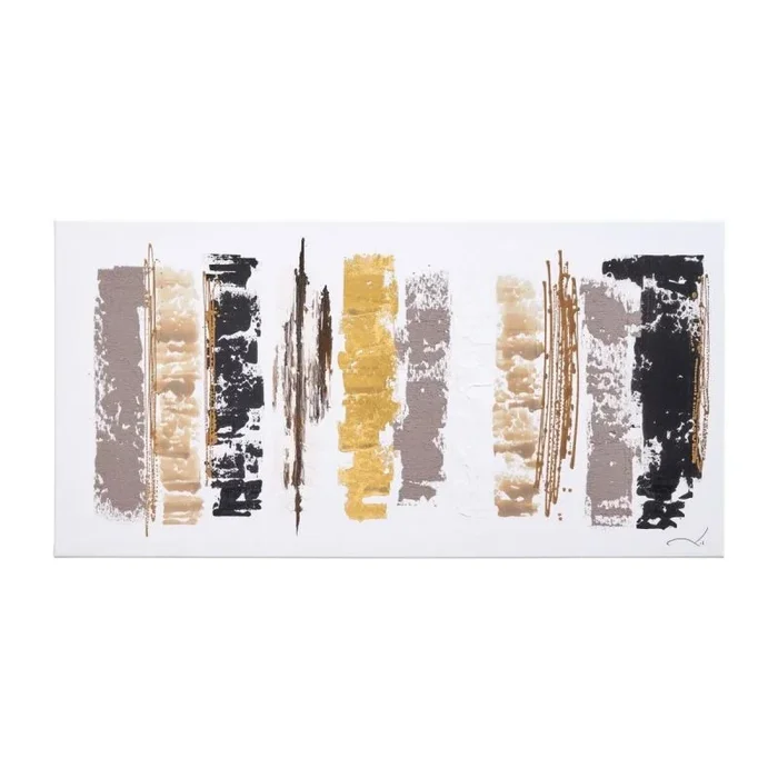 LOLAhome Cuadro Pintura Abstracto de Lienzo Blanco y Dorado de 100×49 cm