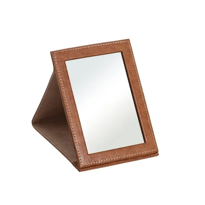 LOLAhome Espejo de Mesa marrón de Polipiel de 16×22 cm