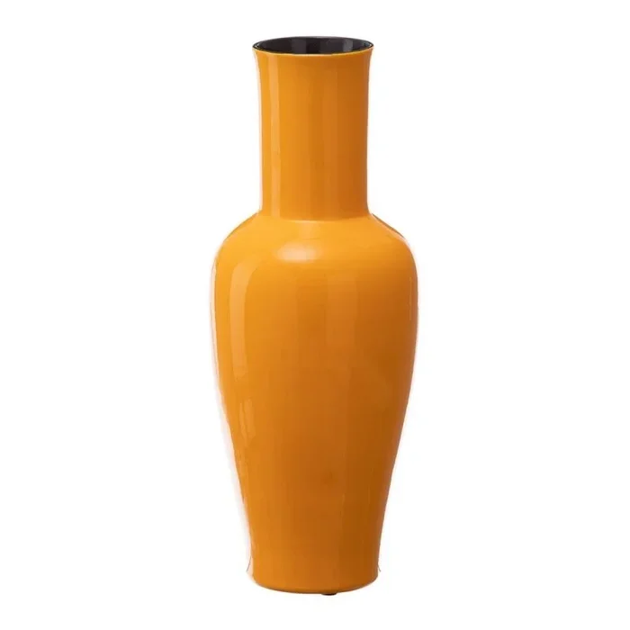 LOLAhome Jarrón florero de cerámica Amarillo de Ø 18×46 cm