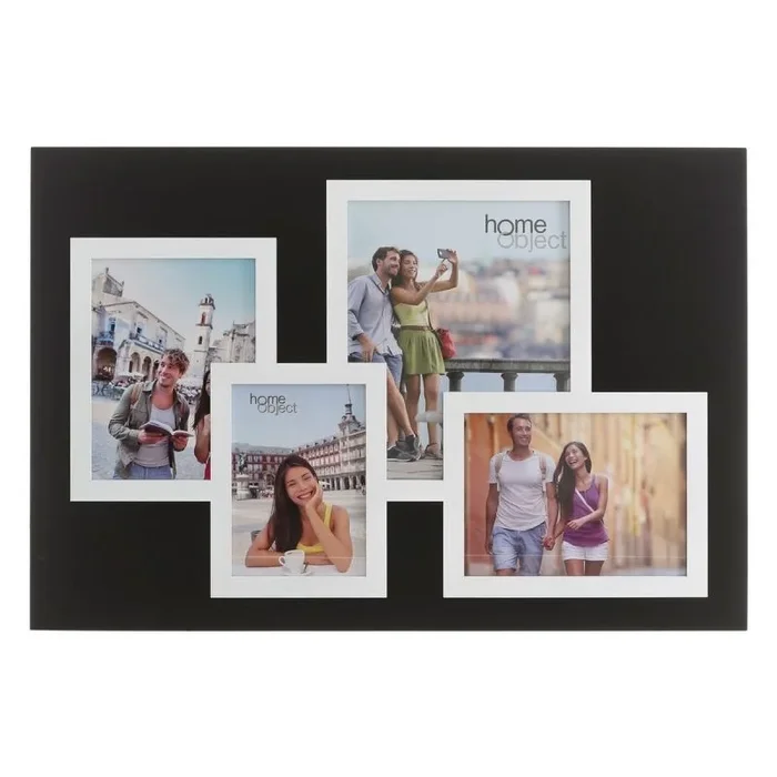 LOLAhome Marco de Fotos múltiple para 4 Fotos Moderno Negro de Madera de 42×62 cm