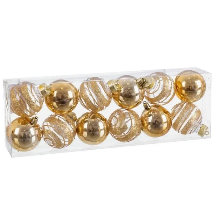 LOLAhome Set de 12 Bolas de Navidad combinadas de plástico Doradas de 6 cm
