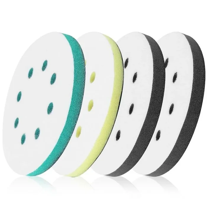 Lonrtesw 4 paquetes de almohadillas abrasivas de espuma para lijadora orbital, 5 pulgadas, 8 orificios, almohadilla de espuma Surfprep para lijadora orbital