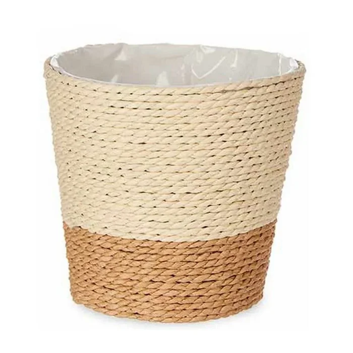 Macetero natural marrón cuerda 14 x 14 x 14 cm plástico 14 x 12,5 x 14 cm