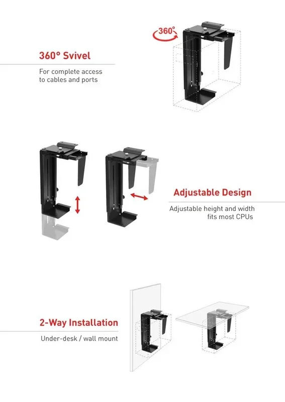 Maclean MC-713 B – Soporte para Guardar computadora por Debajo de Escritorio