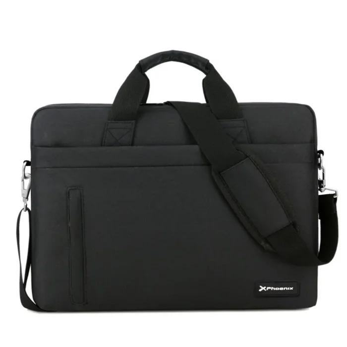 Maletin phoenix delhi para portatiles hasta 15.6pulgadas – 3 bolsillos – 5 compartimentos – correa bandolera – material de nylon – resistente al agua – color negro