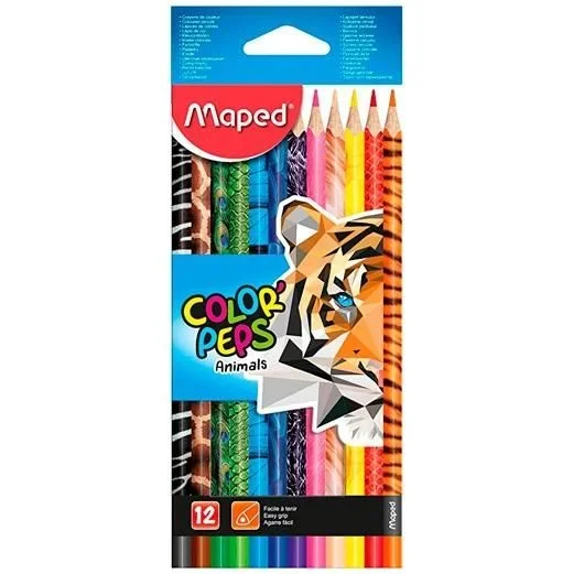 Maped kleurpotloden Color’Peps Animals, kartonnen etui met 12 stuks in geassorteerde kleuren