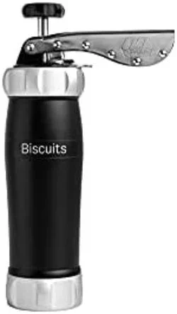 Marcato Sparabiscotti, Jeringa para Dulces, Máquina para Galletas caseras, Accesorio de Pastelería, de Aluminio Anodizado, Tamaño de Galleta Ajustable, Incluye 20 Boquillas. Color: Negro
