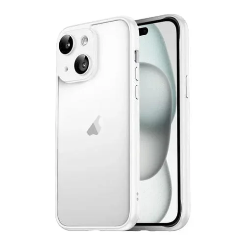 Marco de Borde Puro para iPhone 15 Macaron con Película de Vidrio para Lentes (Blanco)