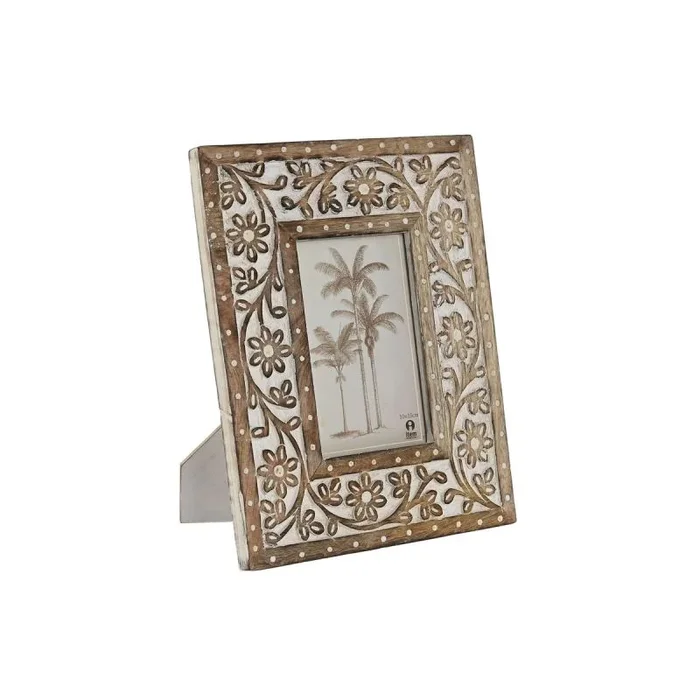 Marco de Fotos Home ESPRIT Blanco Natural Cristal Madera de Mango Indio 21 x 2 x 26,5 cm – Marca: Home ESPRIT – EAN: 8424002149208