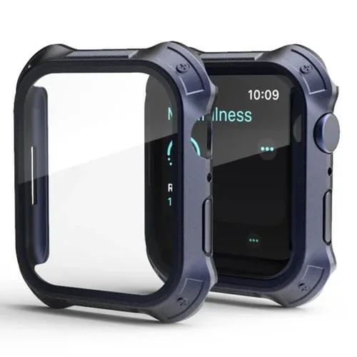 Marco de PC 2 en 1 + Estuche Protector de Vidrio Templado para Apple Watch Series 8/7 41mm (Azul)