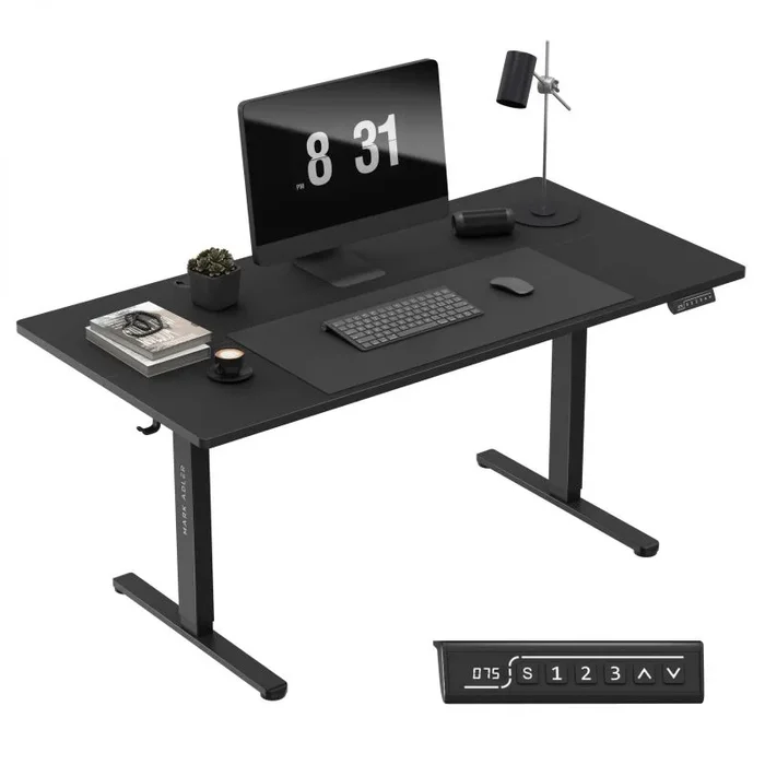 MARK ADLER Leader 7.6 Black – Escritorio de pie, altura ajustable, 160 x 80 cm, 3 controles de memoria, pantalla táctil, pasacables para auriculares, soporte para bebidas, color negro