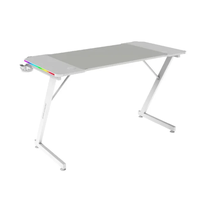 Mars Gaming MGD-X120RGB, Mesa Gaming Ergonómica, Iluminación ARGB con Mando, Fibra de Carbono, Alfombrilla XXL, Soporte Auriculares y Bebida, Gestión Cableado, Escritorio Gaming 120x60cm, Blanco