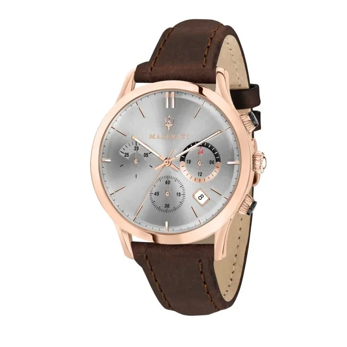 Maserati Reloj para Hombre, Colección Ricordo, Movimiento de Cuarzo, cronógrafo, en Acero, PVD Oro Rosa y Cuero – R8871633002