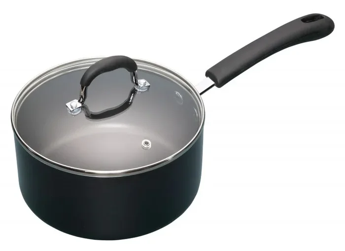 MasterClass Cacerola de aluminio esmaltado antiadherente con tapa, 20 cm (8″), negra