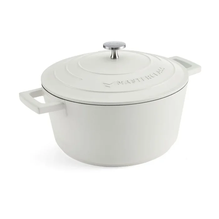MasterClass Cazuela con Tapa, Mediana 4L/24 cm, Aluminio Fundido Ligero, Apta para Horno y Placa de Inducción, Crema