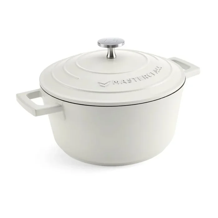 MasterClass Cazuela Pequeña con Tapa 2,5L/20 cm, Aluminio Fundido Ligero, Apta para Horno y Placa de Inducción, Crema