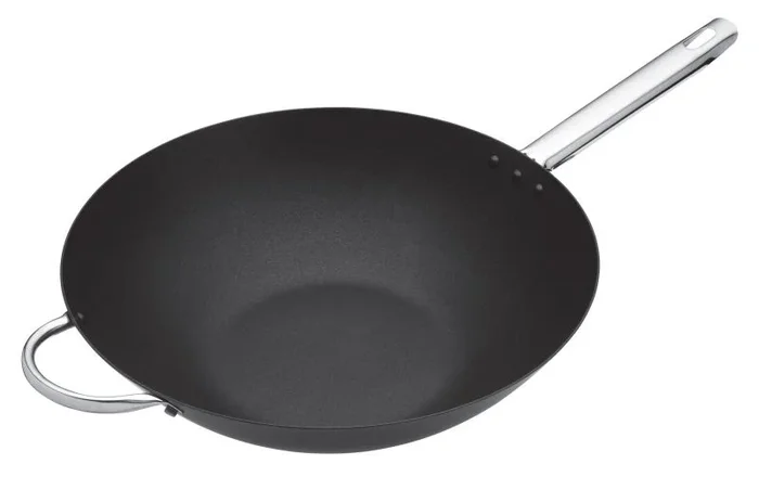 MasterClass Wok Carbon, Antiadherente, Acero al Carbono, Sartén Wok 8 Litros, 35,5cm (14»), Negro