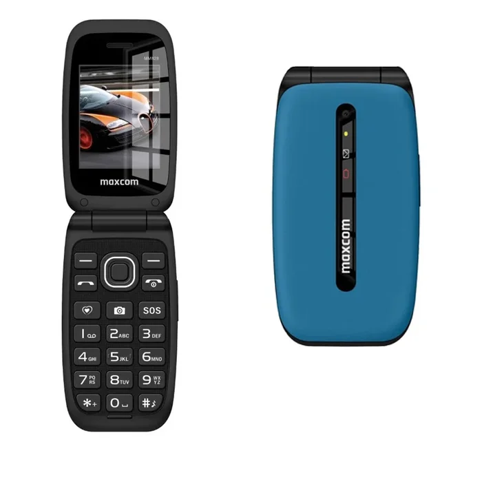 Maxcom MM828 – Teléfono móvil con Tapa 4G, Pantalla de 2.4 Pulgadas de fácil Lectura, botón SOS y batería de Larga duración, Desbloqueado y sin SIM, Color Azul
