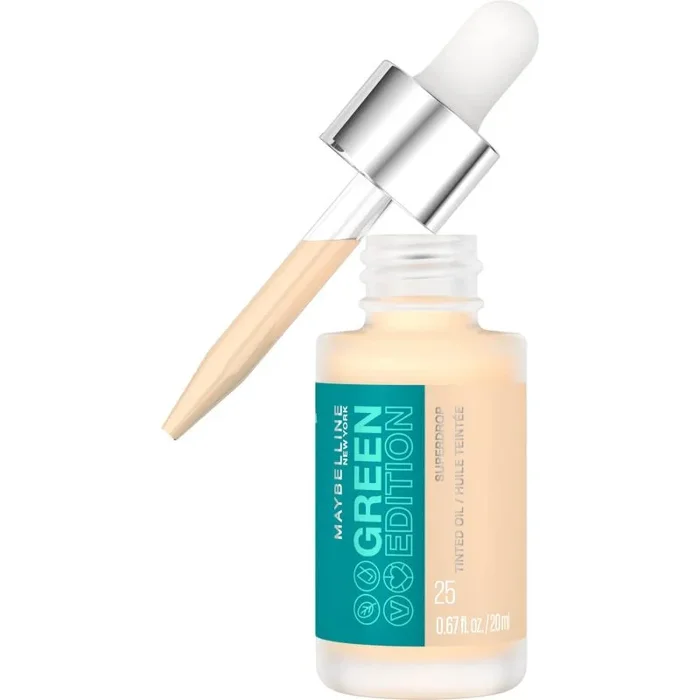 Maybelline New York Green Edition Base Líquida, Cobertura Modulable, con Aceite de Jojoba y Marula, Tono 25