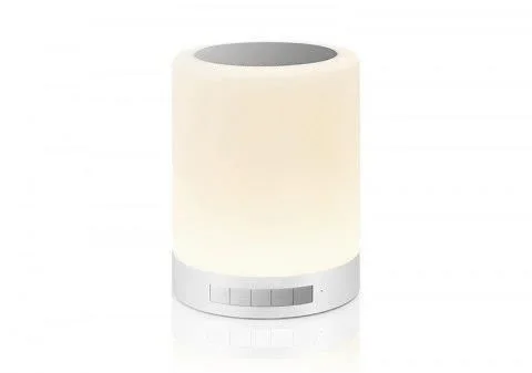 Media-Tech – Lámpara inalámbrica con altavoz Bluetooth Luz LED de noche portátil y regulable, con manos libres, con tarjeta TF y carga USB, 3 palancas de brillo, 6 colores diferentes