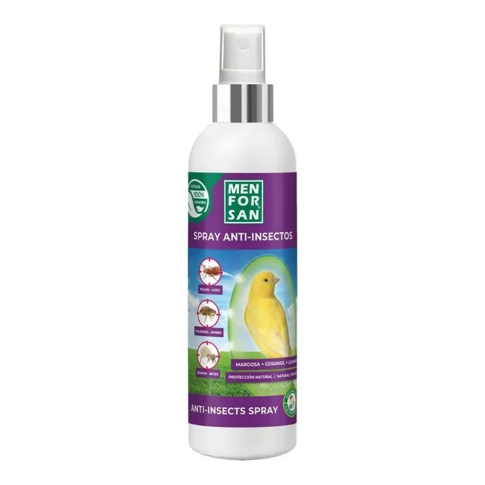 MENFORSAN, Spray Anti-Insectos con Margosa, Geraniol y Lavandino para Aves, Protege a tu pájaro de Cualquier Insecto, 250 ml