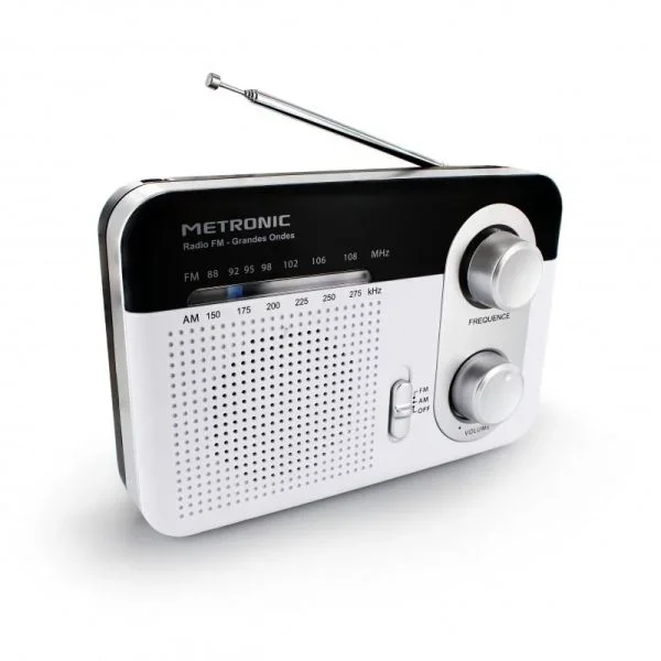 Metronic 477220 -Radio portátil AM/FM gran alcance, plata/negro