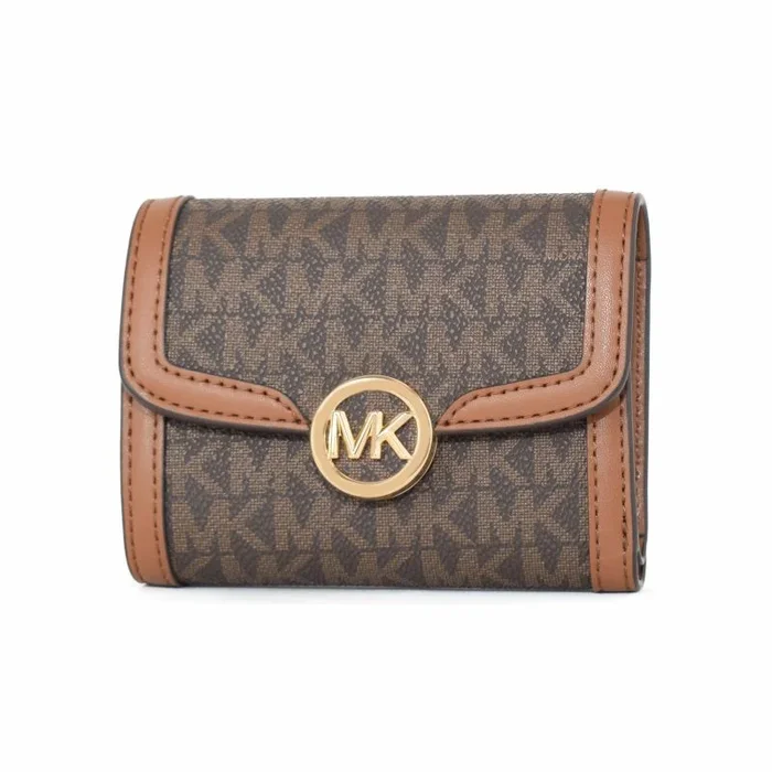 Michael Kors Leida – Cartera mediana con logotipo de la firma, Marrón, Cartera