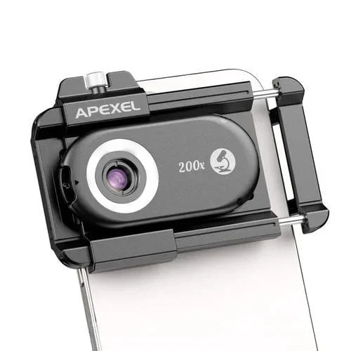 Microscopio portátil Apexel Apl-Ms200 200X con Lente para teléfono celular y luces Led/Uv (Negro)