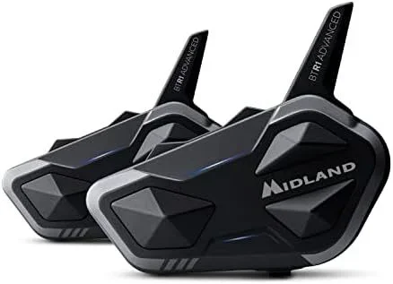 Midland BTR1 Advanced Twin C1529.01 – Intercomunicador de Moto Bluetooth Doble, Cascos Impermeables IPX6, cancelación de Ruido, hasta 4 Personas, batería 23h, Alcance hasta 1,2 Km, Radio FM integrada