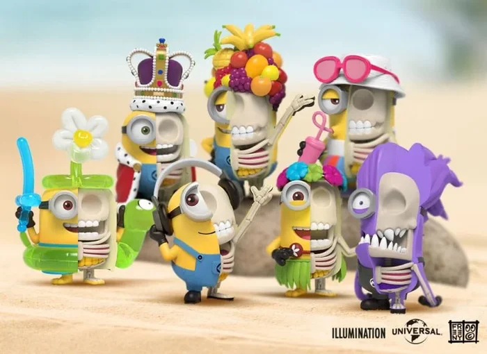 Mighty Jaxx Hidden Dissectibles diseñados por Freeny: Minions (edición de Vacaciones) | Bandeja precintada de 6 Unidades, no Contiene duplicados | Cajas misteriosas con miniaturas coleccionables