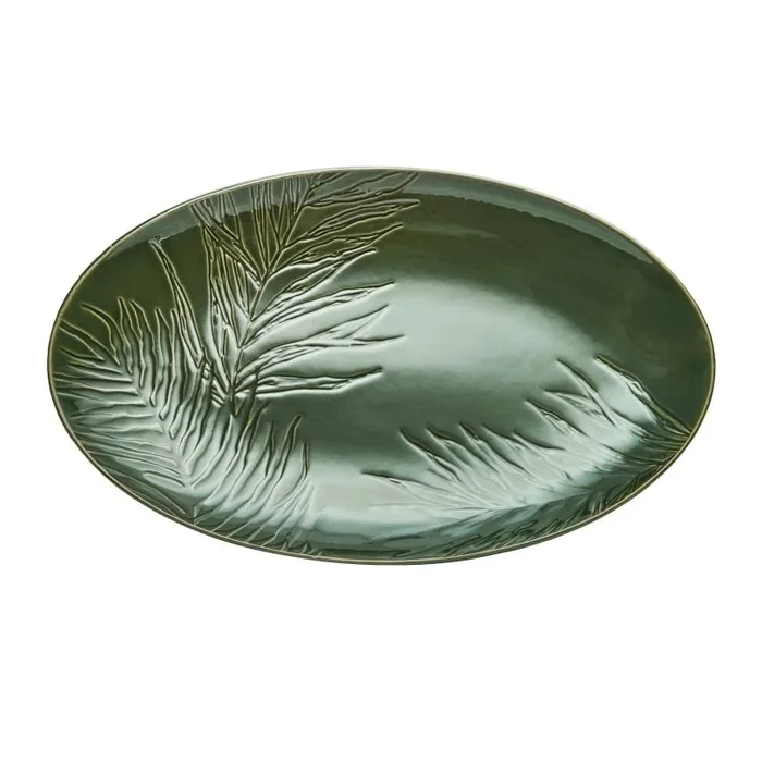 Mikasa Jardin Fuente Ovalada para Servir, Fuente Ovalada de Gres Verde para Servir Comida, 36cm, Plato Grande para Servir – Caja de Regalo y Apto para Lavavajillas