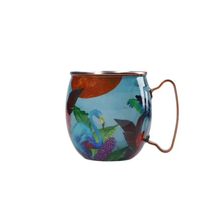 Mikasa Taza Sarah Arnett Moscow Mule, taza de acero inoxidable para cócteles, 450 ml, taza de doble pared con estampado de flamencos para entretenimiento y bares en casa