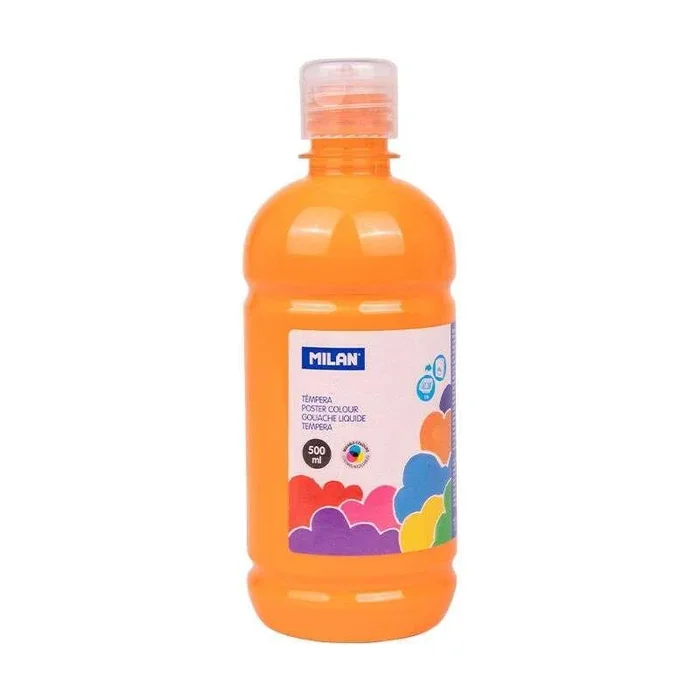Milan botella de tempera 500ml – tapon dosificador – secado rapido – mezclable – color naranja