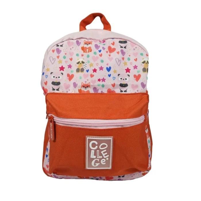 Mimbek Mochila Infantil 7 litros | 2 Compartimentos-Fabricado en Poliéster-Diseño Animales-Medidas 30 x 22 x 15 cm, Unisex niños, Naranja
