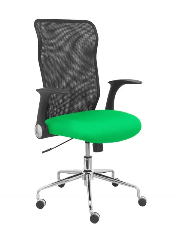 Minaya – Silla de Oficina ergonómica con Mecanismo basculante, Brazos retráctiles y Regulable en Altura – Respaldo de Malla Transpirable y Asiento tapizado en Tejido Bali Color Verde