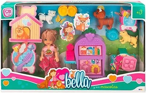 Mini muñeca bella con 7 accesorios. caja 35x6x22